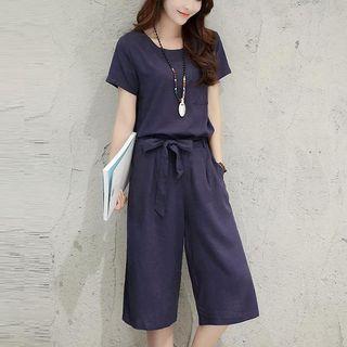 Set: Top + Tie-waist Cropped Pants