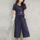 Set: Top + Tie-waist Cropped Pants
