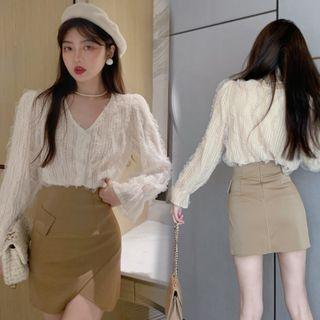 Long-sleeve Fluffy Top / Mini Skirt
