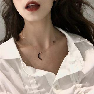 Rhinestone Crescent & Star Pendant Necklace As Shown In Figure - One Size