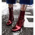 Chunky Heel Wet-look Ankle Boots