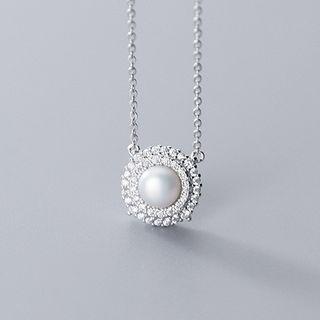 Round Rhinestone Necklace Silver - One Size
