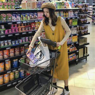 Set: Mock Neck Long Sleeve Top + V-neck Pinafore Dress