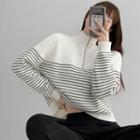 Half-zipper Striped Loose Sweater