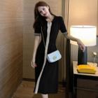 Short-sleeve Button Midi A-line Knit Dress