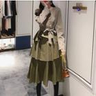 Color-block Tie-neck Layered Dress