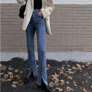 High-waist Slim Fit Slited Bell-bottom Jeans