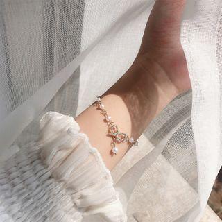 Faux Pearl Alloy Bow Bracelet Gold - One Size