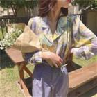 Floral Long-sleeve Blouse / Plain High-waist Pants