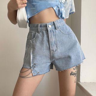 Chain Denim Wide-leg Shorts