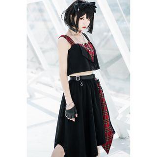 Spaghetti Strap Plaid Panel Top