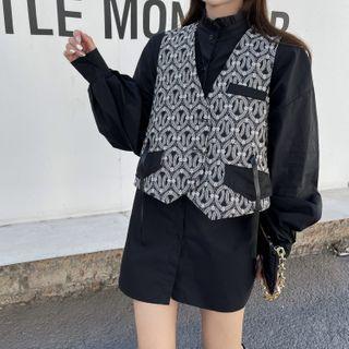 Side-slit Shirt / Printed Button-up Vest