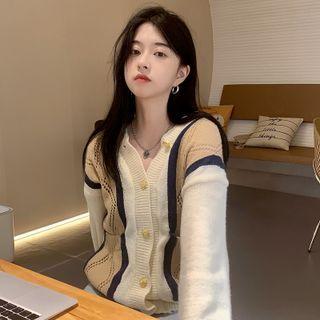Paneled Pointelle Knit Cardigan White - One Size