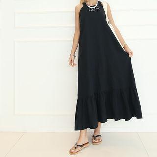 Halter-neck Linen Blend Maxi Dress