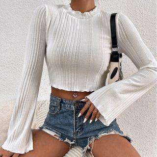 Bell Sleeve Frilled Crop Top