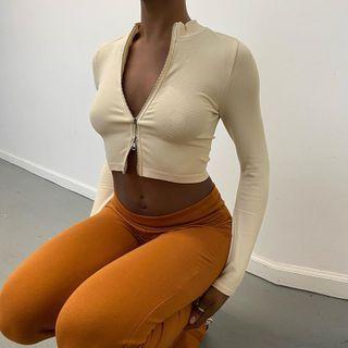 Plain Zip-up Crop Top