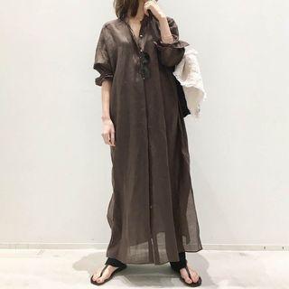 Plain Long Shirt Coffee - One Size
