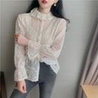 Lace Long-sleeve Blouse Almond - One Size