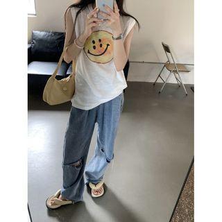 Smiley Face Tank Top White - One Size