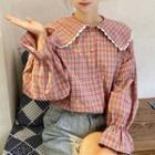 Plaid Peter Pan Collar Blouse As Shown In Figure - One Size