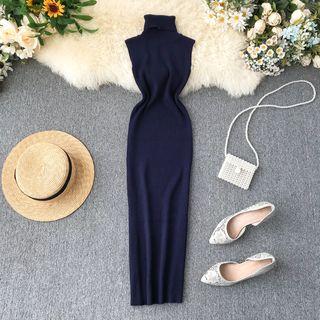 Sleeveless Mock-neck Maxi Sheath Dress