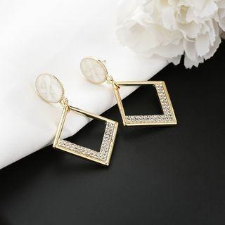 Rhombus Rhinestone Dangle Earring E1703-2 - 1 Pair - Gold - One Size