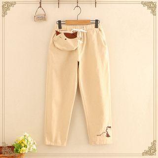Cat Pocket Drawstring Straight-leg Pants