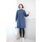 Half-placket Dual-pocket Denim Dress