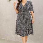 Ruched Floral Print Short-sleeve Midi A-line Dress