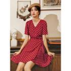 Set: Dotted Short-sleeve A-line Dress + Shorts