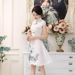 Cap-sleeve A-line Satin Cheongsam