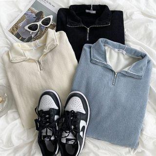 Long-sleeve Corduroy Half-zip Sweatshirt