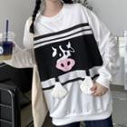Long-sleeve Cow Printed Sweatshirt