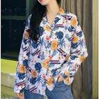 Printed V-neck Blouse As Shown In Figure - One Size