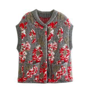 Floral Print Button-up Sweater Vest
