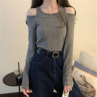 Mock Two Piece Cold-shoulder Top