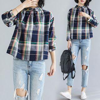 Plaid Peter Pan Collar Long-sleeve Shirt