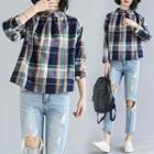 Plaid Peter Pan Collar Long-sleeve Shirt
