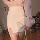 High-waist Lace Panel Plain Skirt