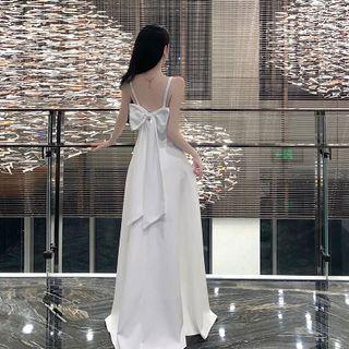 Spaghetti Strap Bow Maxi A-line Dress