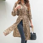 Leopard Midi Shirtdress With Sash Beige - One Size