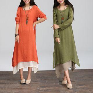 Mock Two-piece Asymmetric Midi Dress