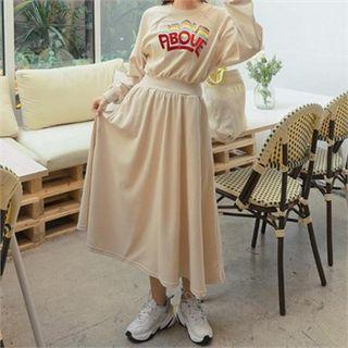 Lettered Gathered Maxi Sweatshirt Dress