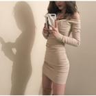 Plain Long-sleeve Slim-fit Dress