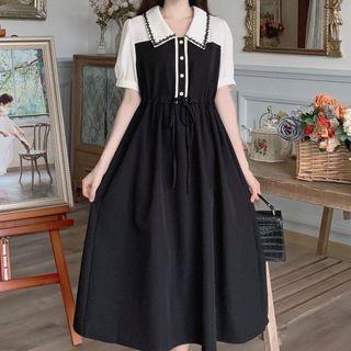 Short-sleeve Button Lace-up Dress