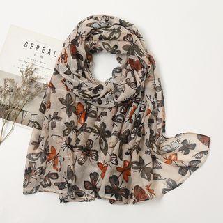 Butterfly Linen Cotton Shawl 01 - Almond - One Size
