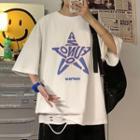 Lettering Star Print Elbow Sleeve Tee