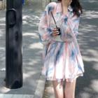 Long-sleeve Tie Dye Shirt + High-waist Tie Dye Pleated Skirt