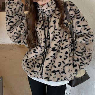 Leopard Fluffy Zip Jacket