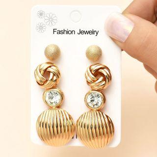 Rhinestone Drop Earring Er334 - Set - Gold - One Size